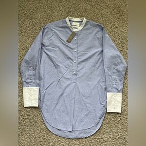 J. Crew Relaxed-fit collarless end-on-end cotton tunic shirt size 4